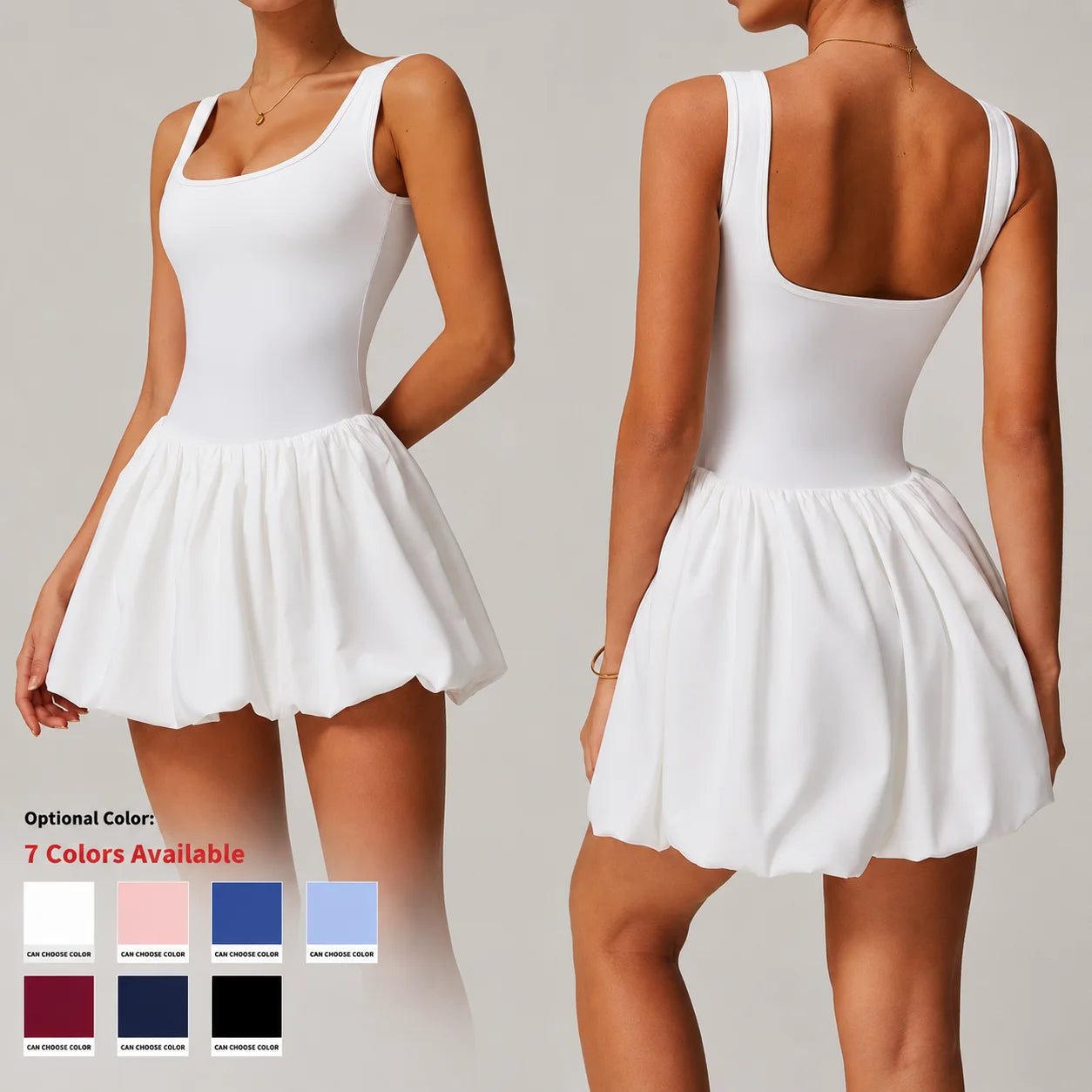 Women Sport Tennis Dress Puffy Bouquet Bubble Hem Workout Exercise Plus Size Women's Dresses with Built in Shorts Pockets