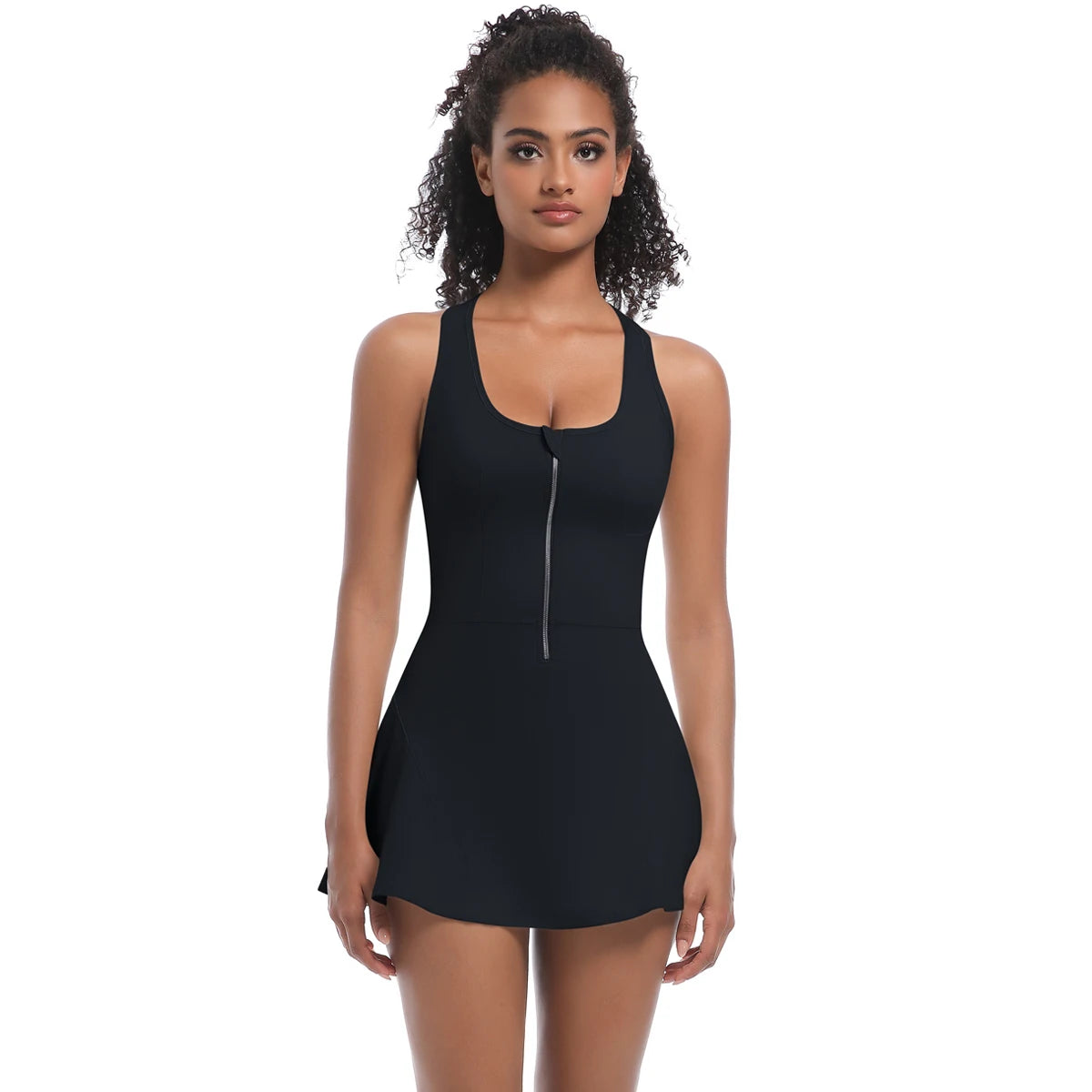 Half Zipper Crew Neck Sport Dresses Racer Back Short Sleeve Lightweight Seamless Nylon Spandex Women's Shorts Tennis Wear