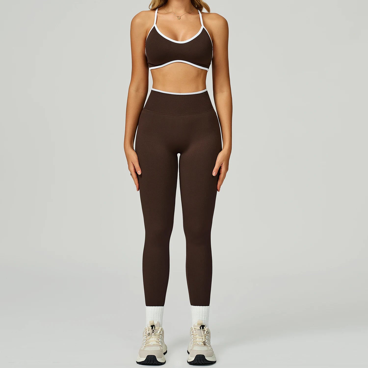 Women Seamless High Waist Yoga Sets Workout Leggings & Fitness Bra Color Blocking Sportswear Suit 2 Piece Gym Yoga Set