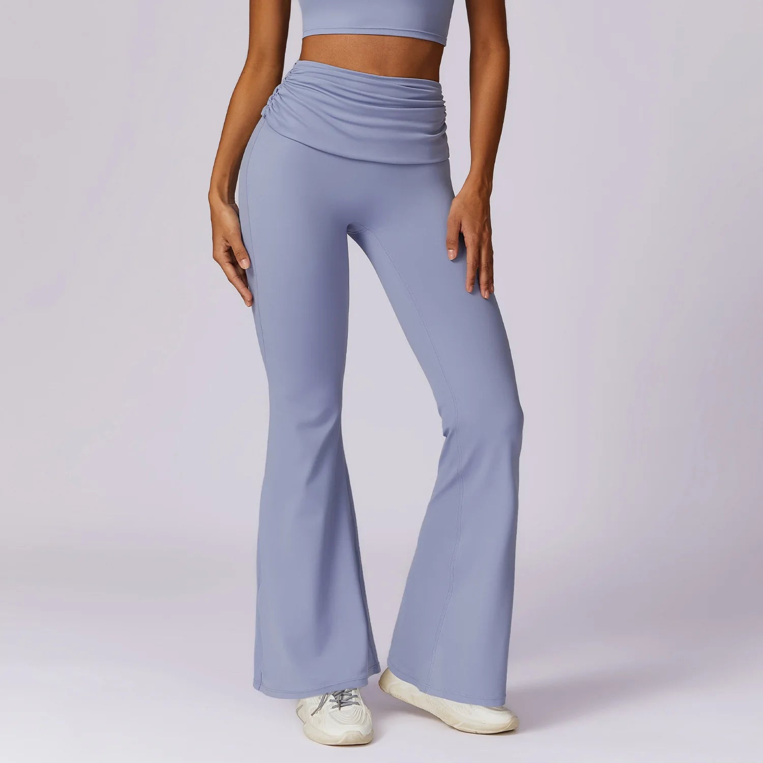 Women's Gathered Foldover Waist Flared Yoga Pants Y2K Soft Ruched Fold Over Waistband Bootcut Gym Leggings Sports Pants