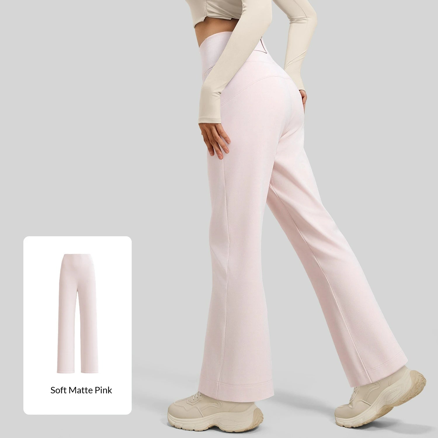 Plus Size High-Waisted Flared Leg Yoga Pants with Back Waist Pockets Tummy Control & Quick-Dry Breathable Fabric for Fitness.