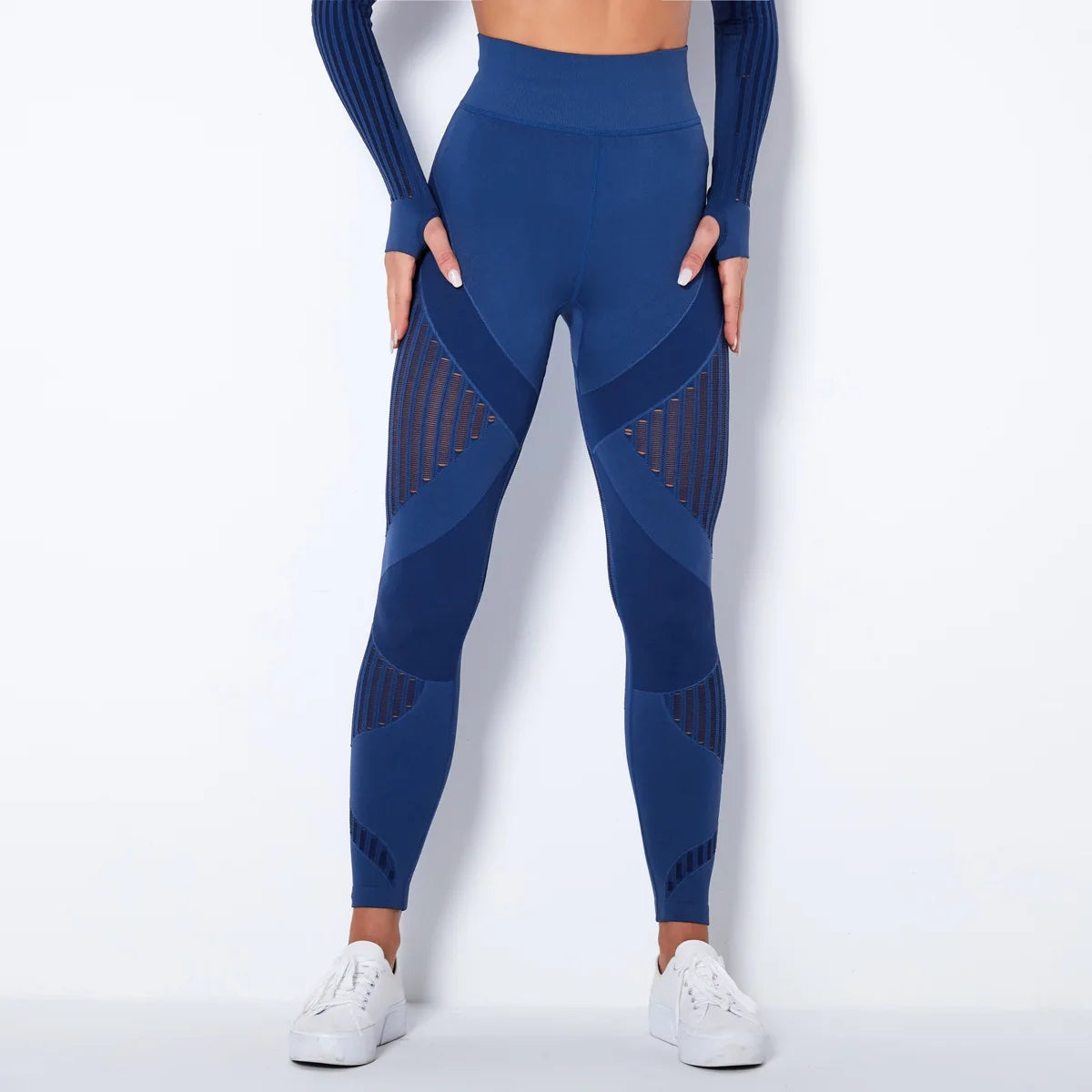 Wholesale High Waist Seamless Leggings Color Block Mesh Ribbed Panel Yoga Pants Women Booty Lift Gym Tights
