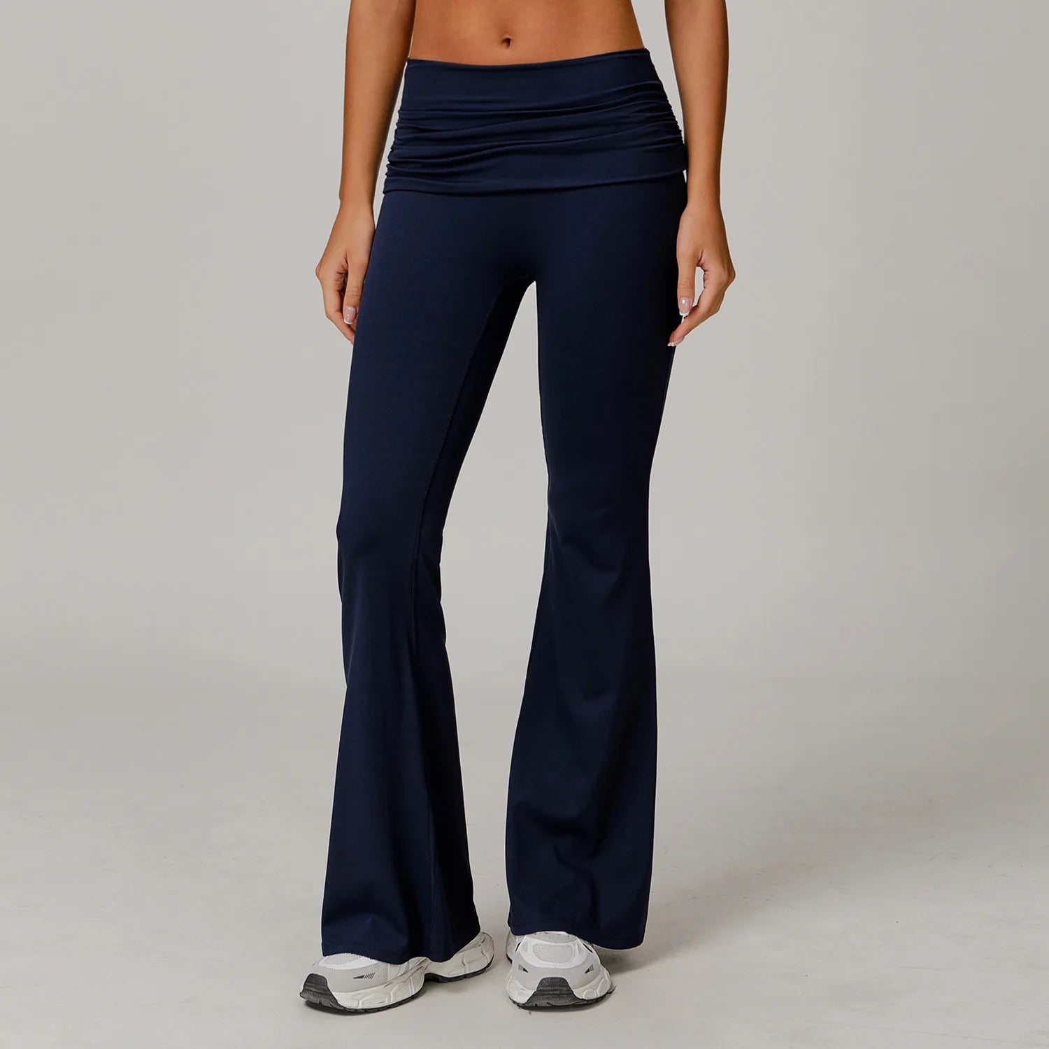 Women's Gathered Foldover Waist Flared Yoga Pants Y2K Soft Ruched Fold Over Waistband Bootcut Gym Leggings Sports Pants