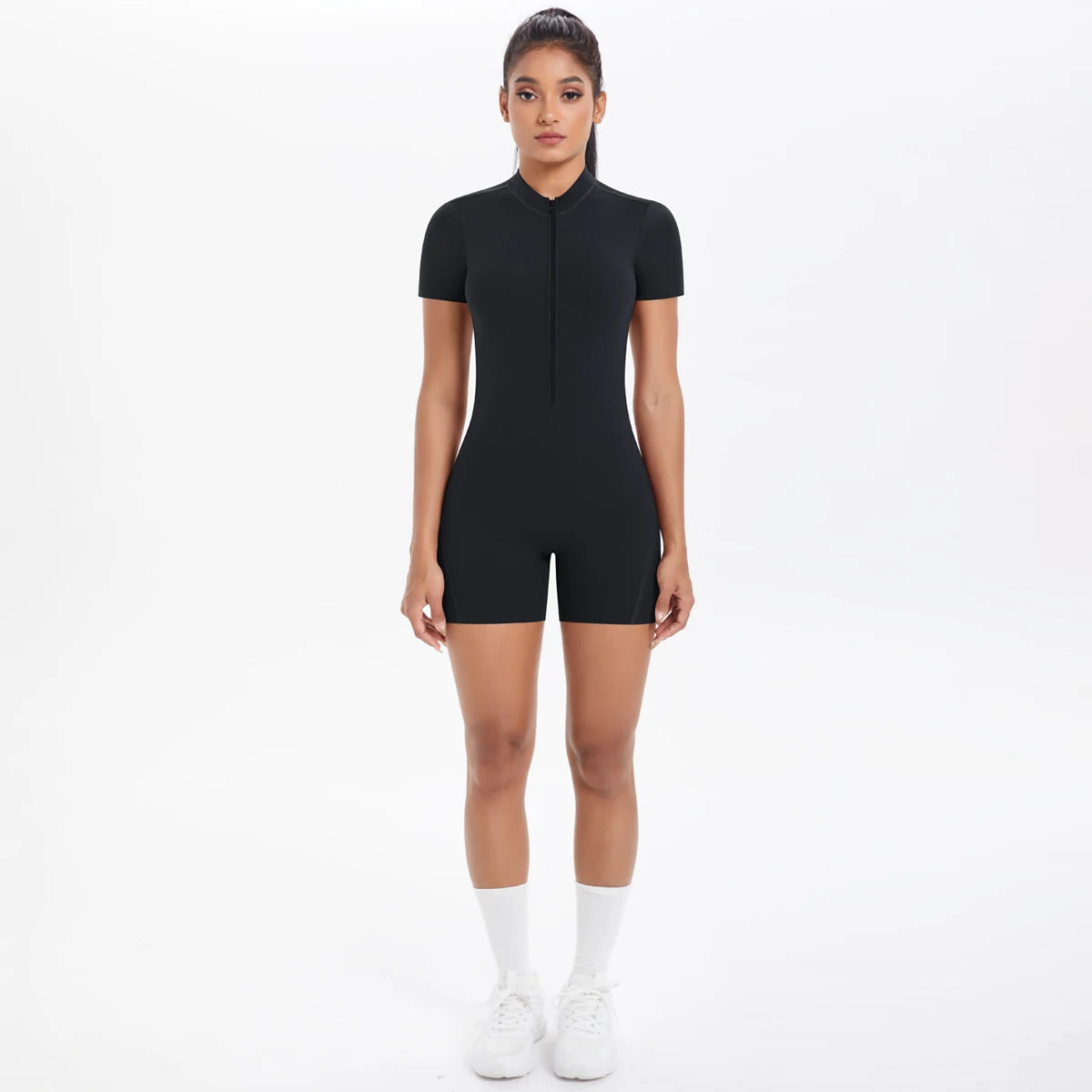 Women's Sports Bodysuit & Jumpsuit Solid Color One-Piece Yoga Suit Zipper Tight Fitting Breathable for Running Fitness