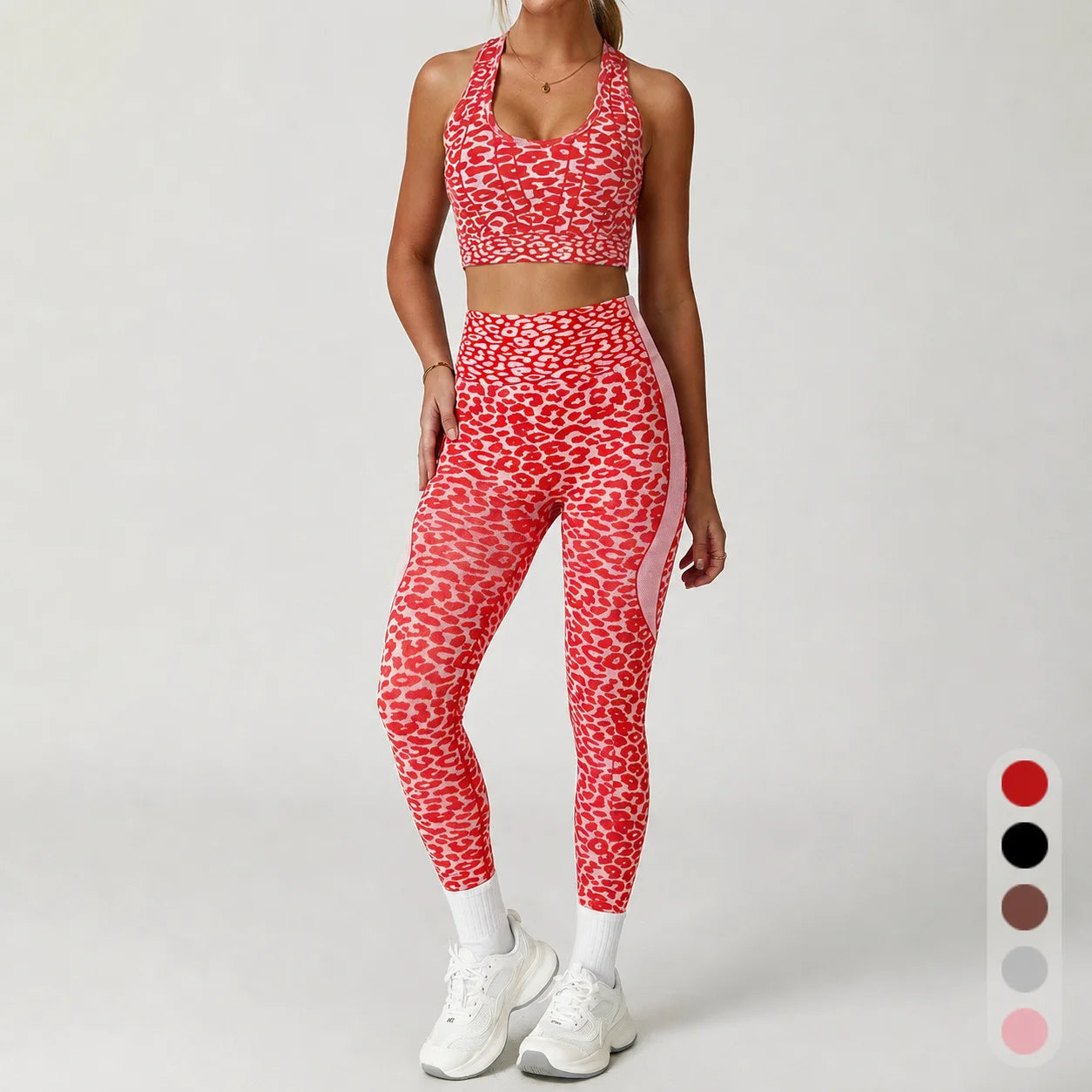 Leopard Fashion Thick With Pad Cross Back Winter Yoga Set Female High Waist Scrunch Butt Outdoor Suit Lady Running Clothes