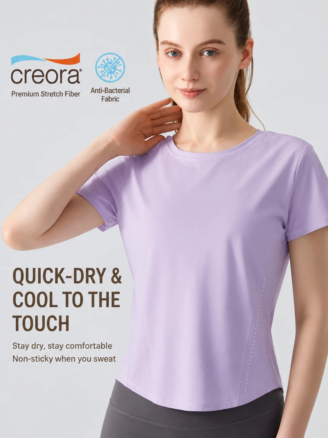 Custom Logo Women's Short Sleeve Gym T Shirt Curved Hem Loose Fit Workout Tops Quick Dry Breathable Running Yoga Tee