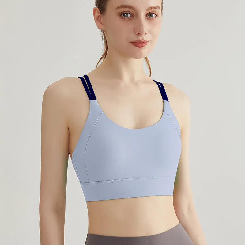 Women Strappy Back Sports Bra Adjustable Hook and Eye Closure Scoop Neck Gym Crop Top Criss Cross Back Yoga Bra
