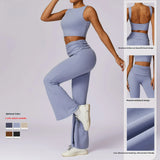 Custom Gym Sport Wear Clothes Solid Front Open Back Workout Vest Yoga Flares Leggings Pants Fitness Wear Yoga Sets for Women