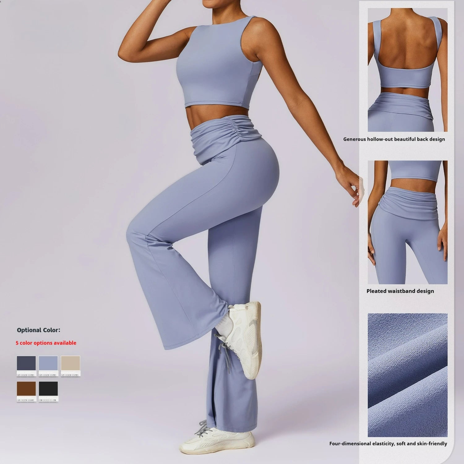 Custom Gym Sport Wear Clothes Solid Front Open Back Workout Vest Yoga Flares Leggings Pants Fitness Wear Yoga Sets for Women