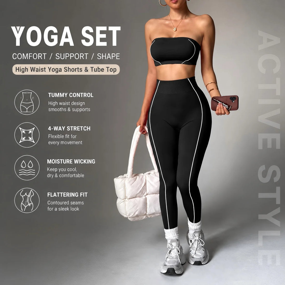 Wholesale Strapless Support Sports Bra Tummy Control Hip-Lifting Yoga Pants Set Women Running Fitness Activewear
