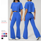 High Stretch Breathable Quick Dry Yoga Set OEM 2-Piece Solid Lightweight  Flared Padded Mid Waist Pilates Gym Active Wear