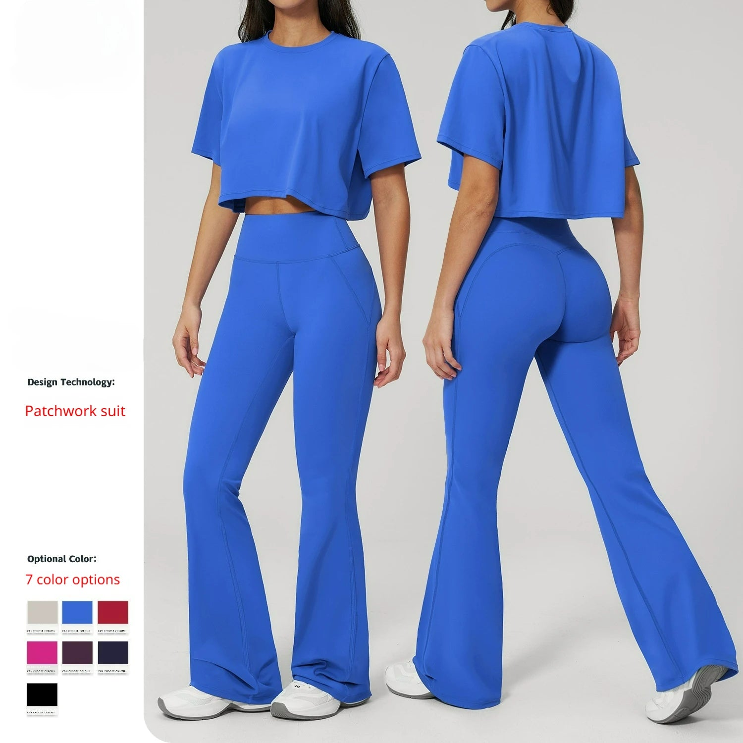 High Stretch Breathable Quick Dry Yoga Set OEM 2-Piece Solid Lightweight  Flared Padded Mid Waist Pilates Gym Active Wear