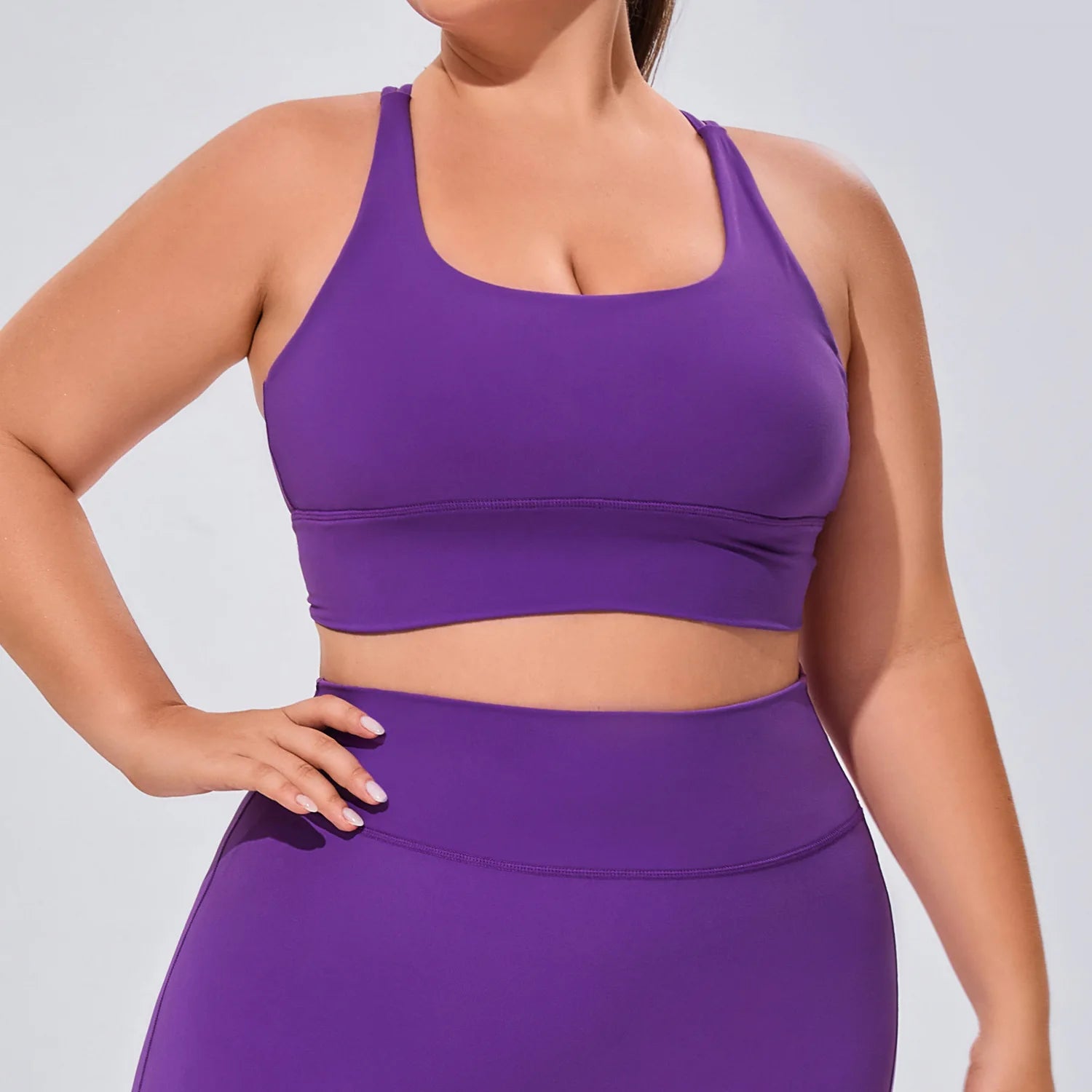 Wholesale Plus Size Soft Feel Yoga Set Criss Cross Back Sports Bra High Waist Leggings 2 Piece Activewear Set