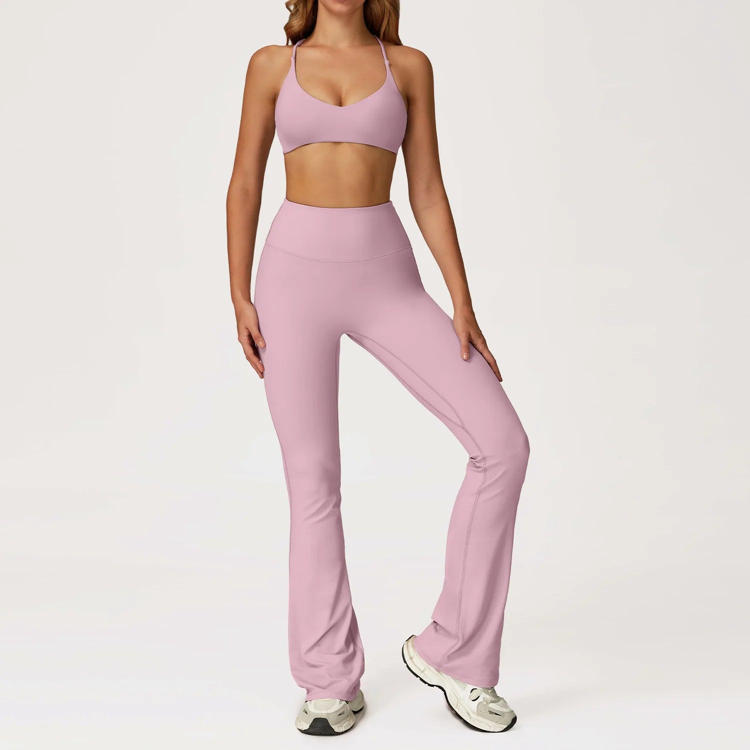 Breathable Women Running Yoga Wear Workout Long Sleeve T-Shirts Yoga Sports Crop Tops Flared Pants Bra Yoga Sets Custom