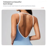 Women's Colorblock Strappy Yoga Bodysuit Tummy Control Lift Cross-Back Workout Romper Moisture-Wicking Breathable Sports