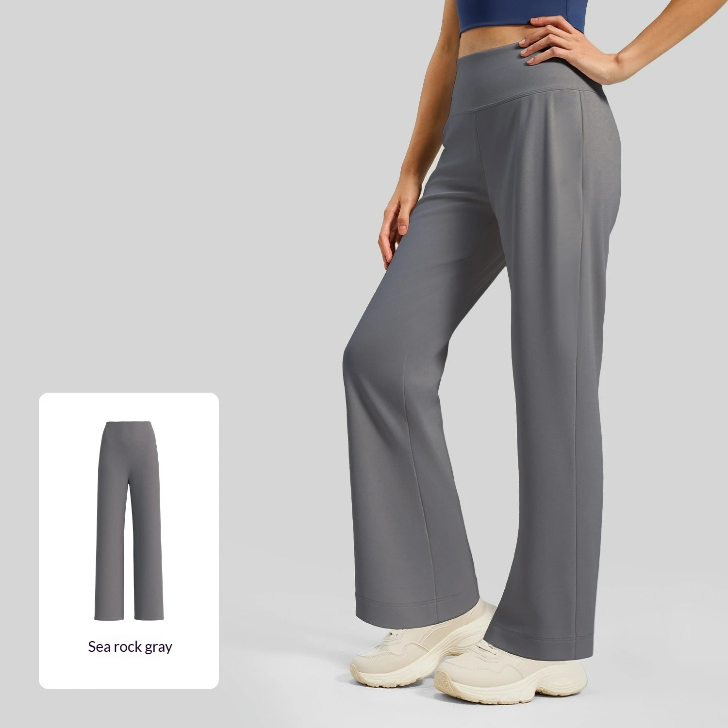 Plus Size High-Waisted Flared Leg Yoga Pants with Back Waist Pockets Tummy Control & Quick-Dry Breathable Fabric for Fitness.