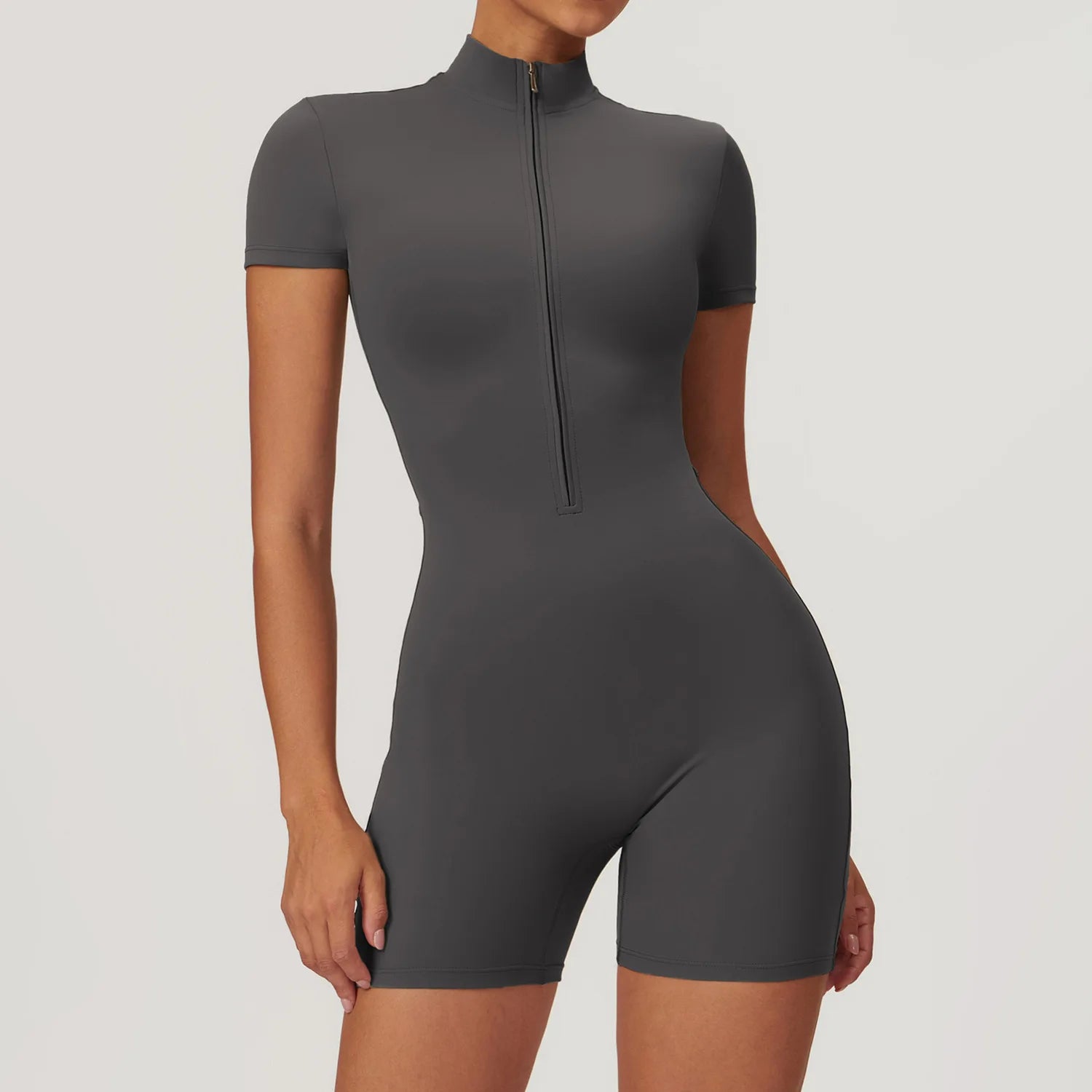 Women's  Yoga Jumpsuit Fitness Wear Short Sleeves Outfits Tracksuit Fitness Half-zip Romper Gym Sports Bodysuit