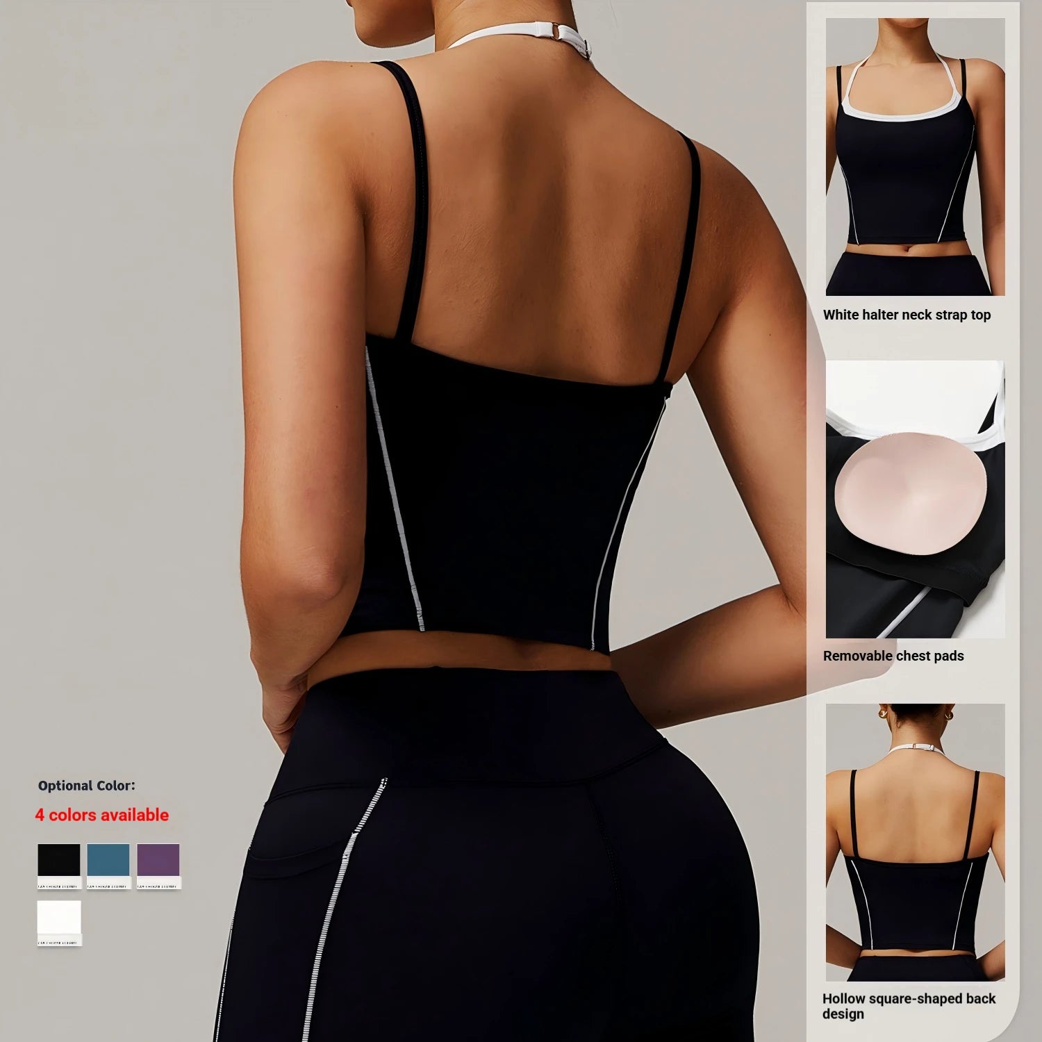 Yoga Tank Top Contrast Trim Halter Neck Sports Crop Top Women Quick Dry Breathable Gym Fitness Wear Custom Logo
