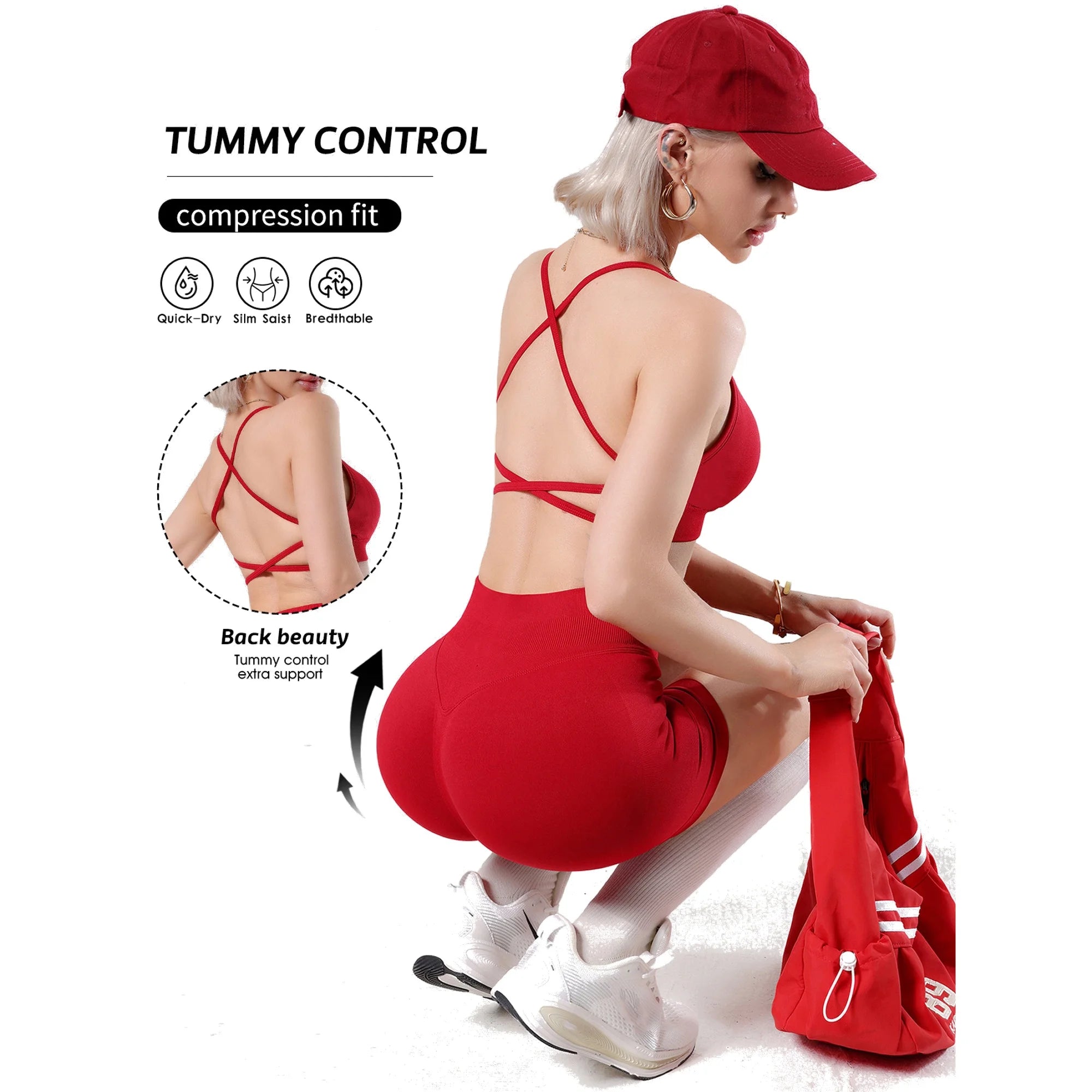 Women Lightweight Reversible Sports Bra Shorts Sets Quick Dry Seamless Yoga Bra High Impact Shock-proof Cross Back  Sport Bra