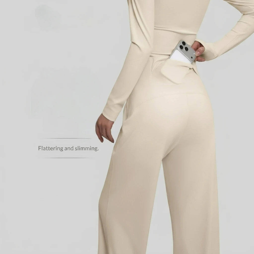 Plus Size High-Waisted Flared Leg Yoga Pants with Back Waist Pockets Tummy Control & Quick-Dry Breathable Fabric for Fitness.