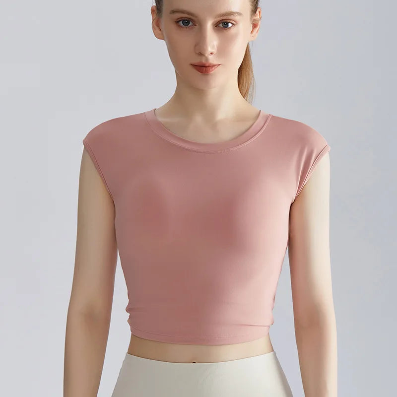 Custom Logo Women Open Back Yoga Top Cap Sleeve Backless Gym Shirt Twist Crossover Short Sleeve Workout Activewear T Shirt
