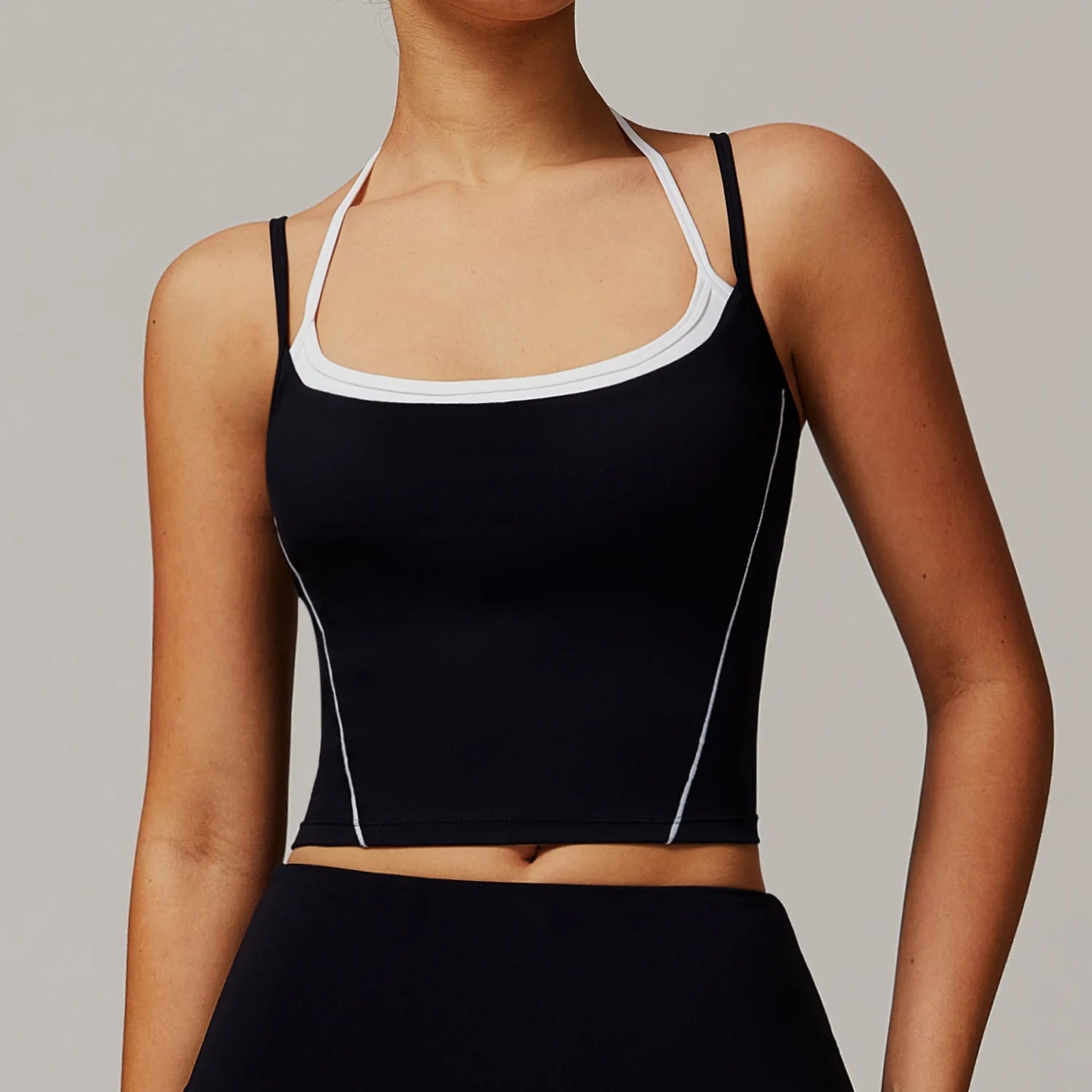 Yoga Tank Top Contrast Trim Halter Neck Sports Crop Top Women Quick Dry Breathable Gym Fitness Wear Custom Logo