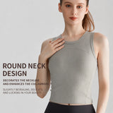 Custom Logo Ribbed Gym Crop Tank Top Crew Neck Sleeveless Workout Shirt Women Seamless Yoga Cami Activewear Tops
