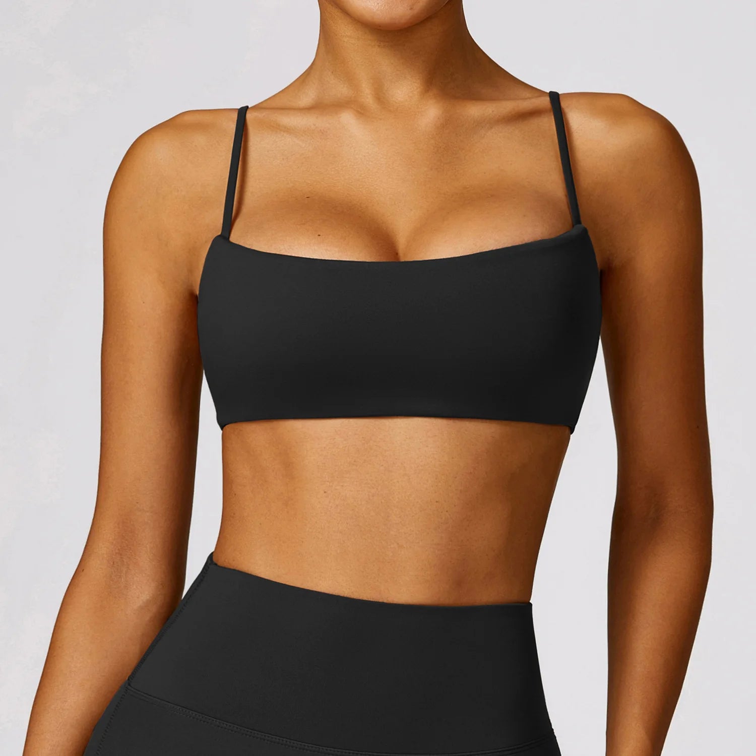 Yoga Crop Top Custom Logo Spaghetti Strap Square Neck Low Back Women Sports Bra Padded Gym Workout Bralette