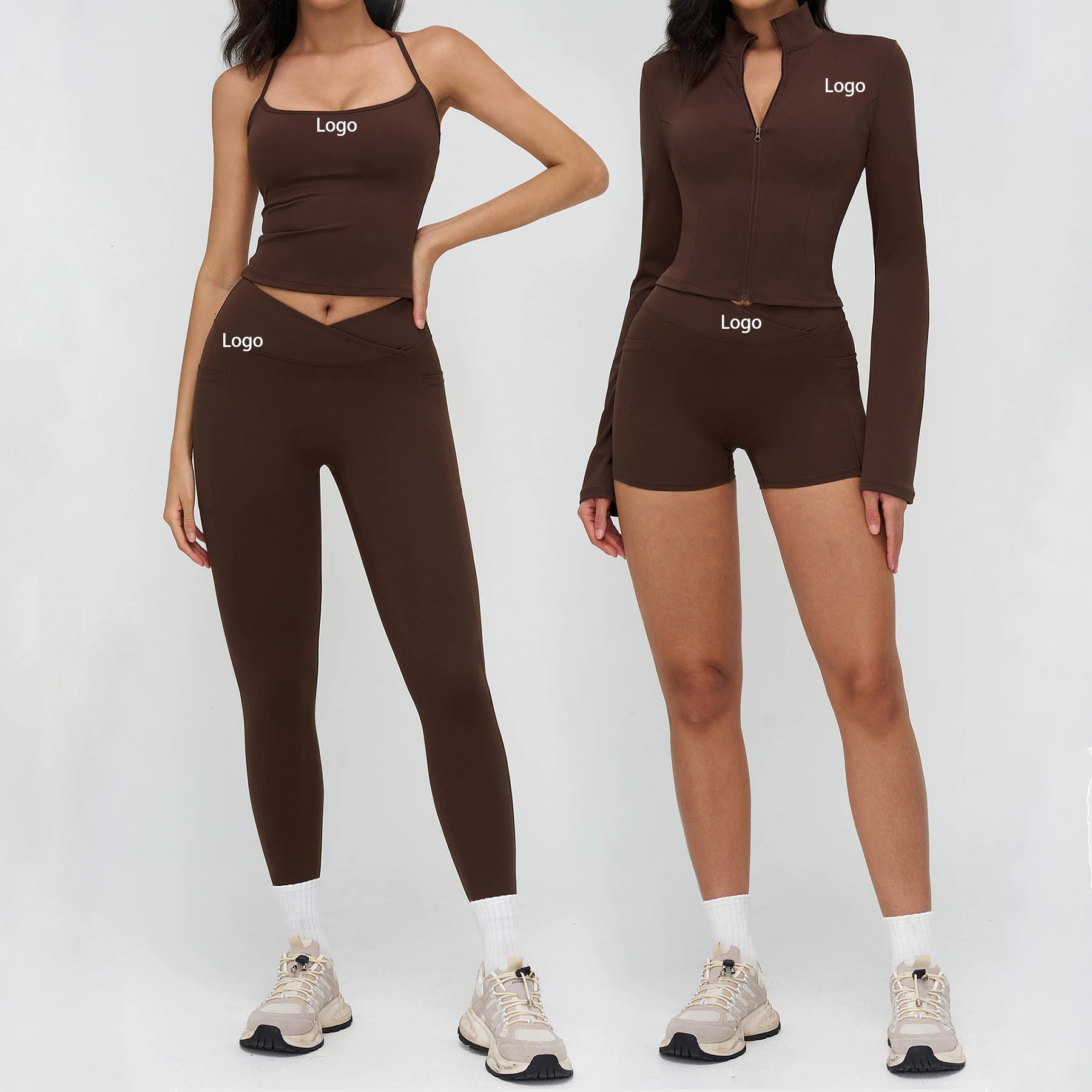 Women's Seamless Workout Set High Waist Booty Biker Shorts & Backless Sport Bra Breathable Yoga Outfits with Front Custom  Logo