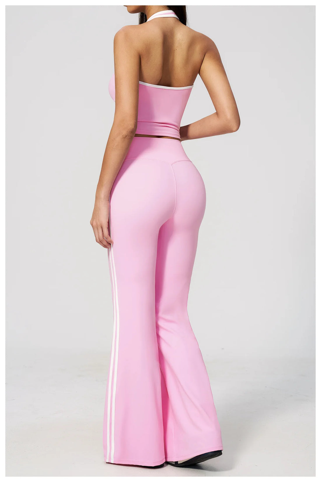 Women's Sleeveless Ruched Striped Yoga Set 2-Piece Breathable Seamless Sports Crop Top & Leggings Shorts Casual Fitness Summer