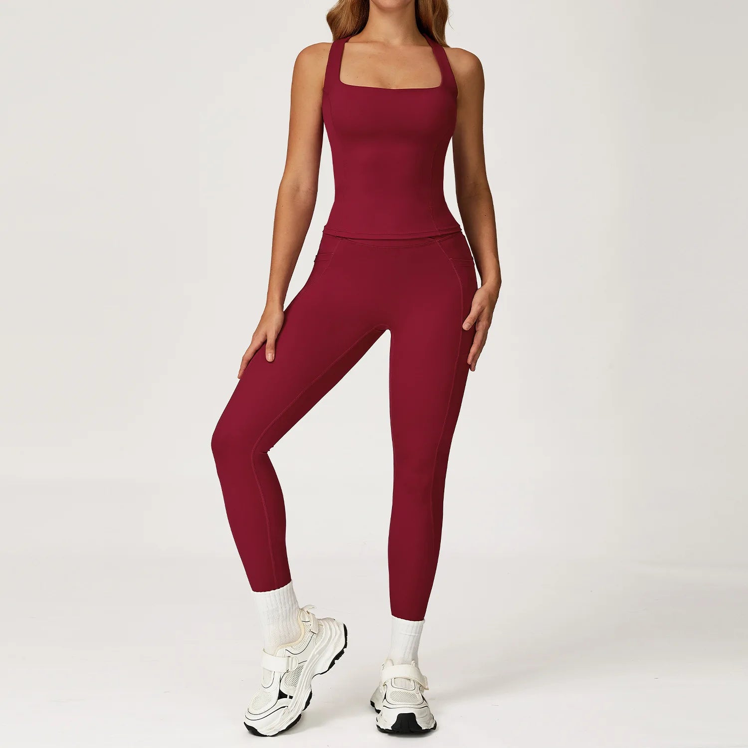 Women's Solid Athleisure 5-Piece Sports Bras+Gym Shorts+Yoga Leggings+Top Set Workout Clothes Sport Suit Front Logo