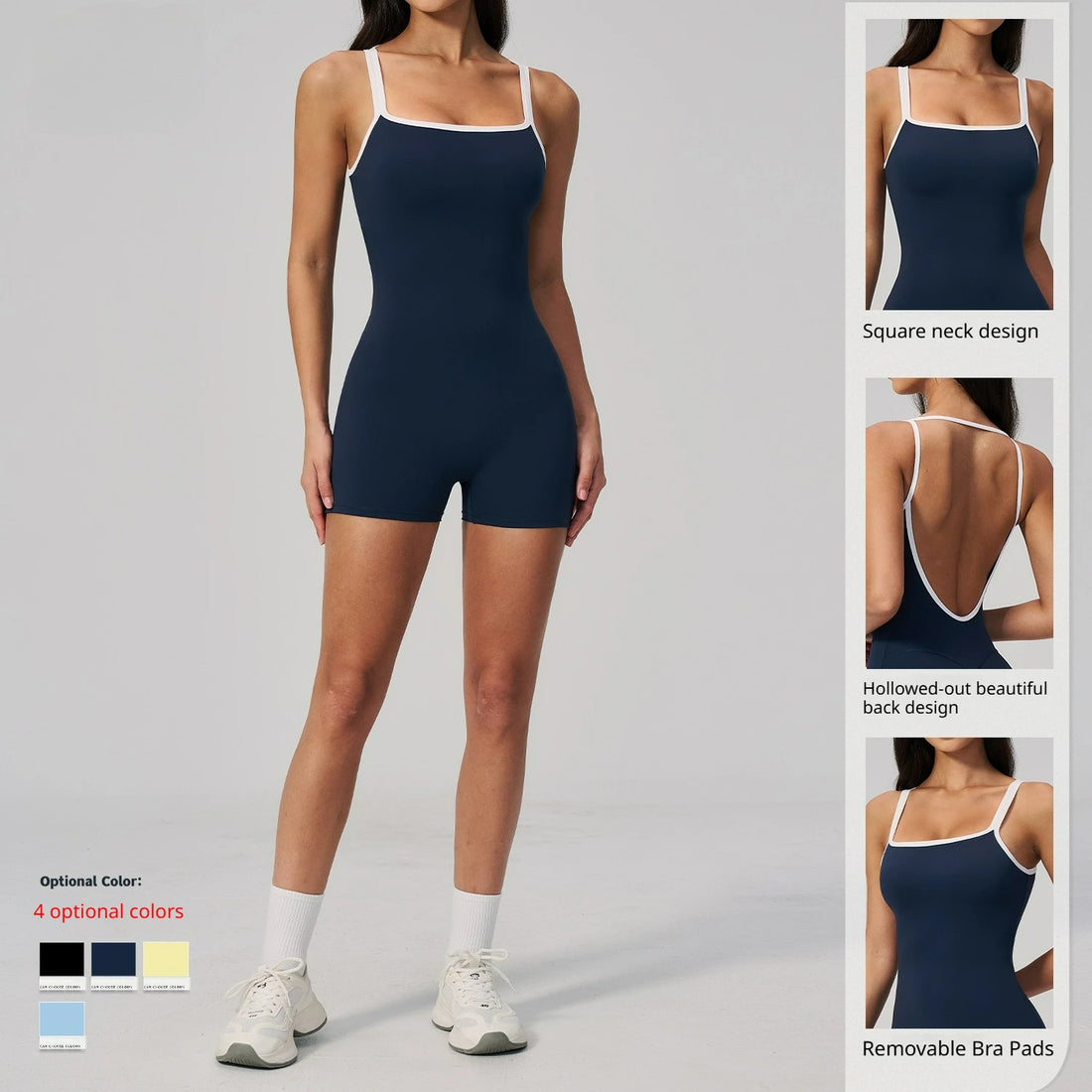Women's Colorblock Strappy Yoga Bodysuit Tummy Control Lift Cross-Back Workout Romper Moisture-Wicking Breathable Sports