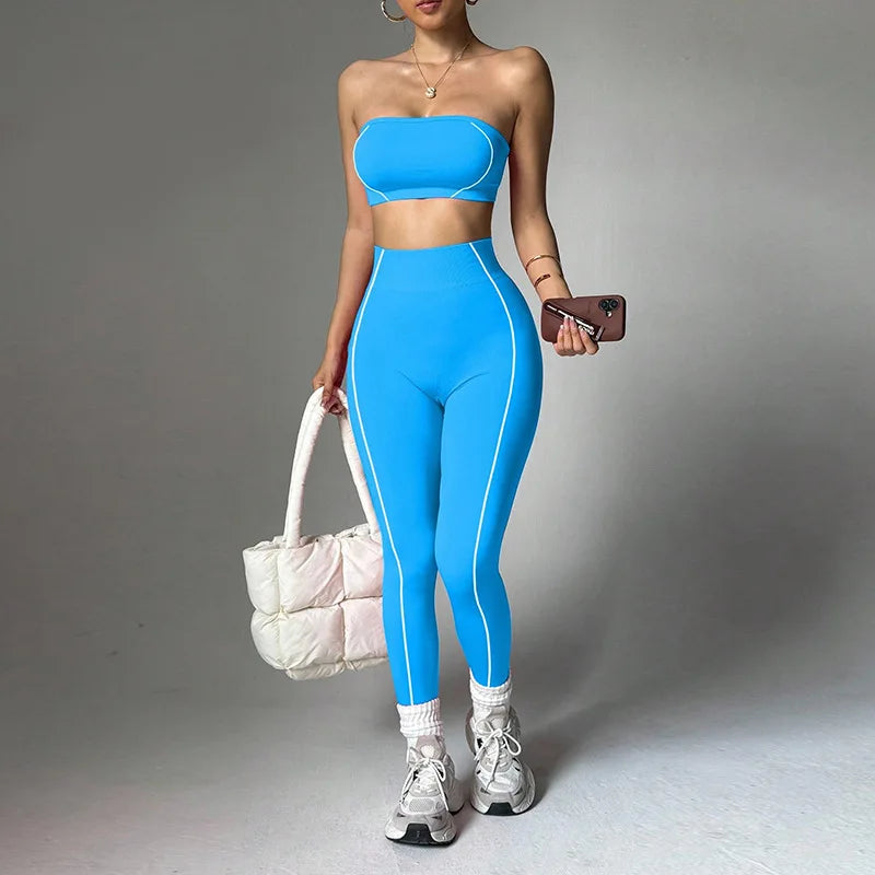 Wholesale Strapless Support Sports Bra Tummy Control Hip-Lifting Yoga Pants Set Women Running Fitness Activewear