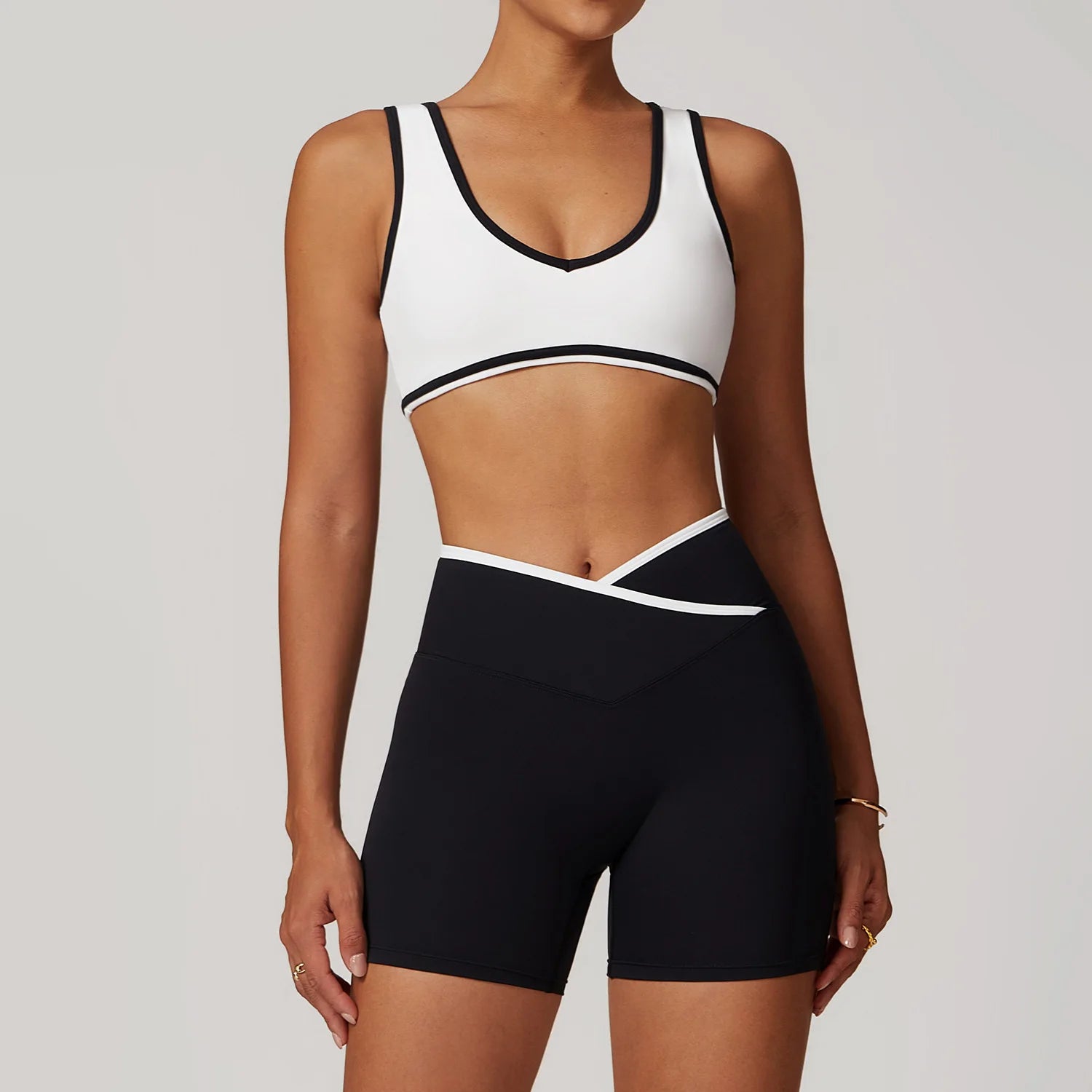 Sports Bra Seamless Ribbed Yoga Bra Women Spaghetti Strap V Neck Padded High Elasticity Fitness Workout Crop Top