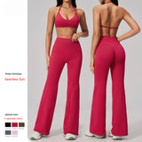 Halter Tank Tops High Waist Flare Yoga Pants 2 Pieces Fitness Set Outdoor Sports Bra Plus Size Yoga Sets