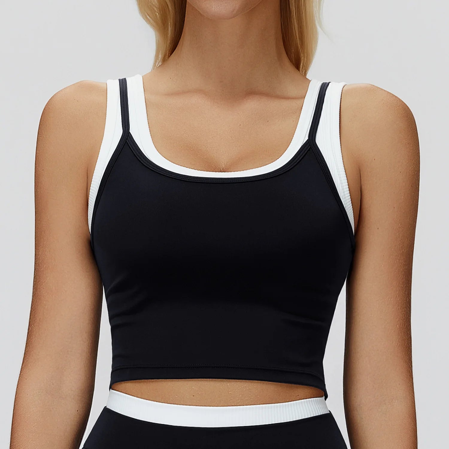 Yoga Tank Top Stitched Vest Faux Two Piece Women Sports Bra Double Strap Gym Fitness Crop Top Quick Dry Custom Logo