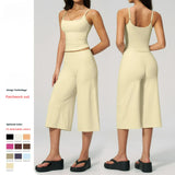High-Waisted Elastic Waist Capri Pants Custom Logo Women's Solid Casual Two Piece Set Halter  Quick Dry Spandex/Nylon Activewear