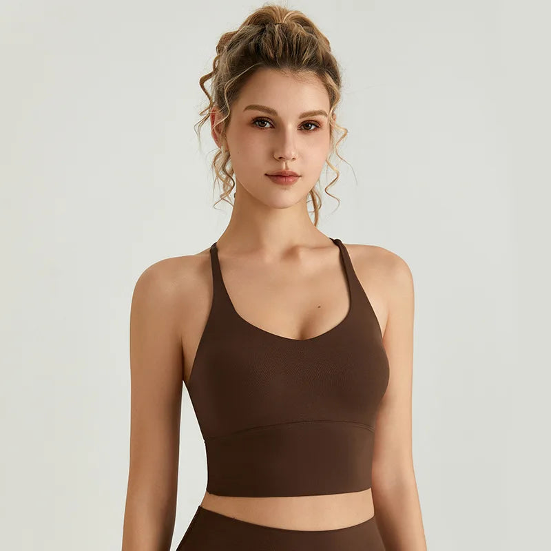 Women Longline Sports Bra Y Back Crossover Yoga Crop Top Padded Gym Tank Top Wireless High Support Workout Bralette