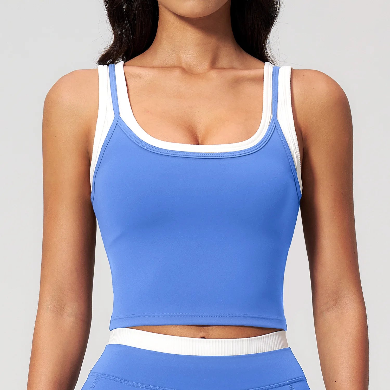 Yoga Tank Top Stitched Vest Faux Two Piece Women Sports Bra Double Strap Gym Fitness Crop Top Quick Dry Custom Logo