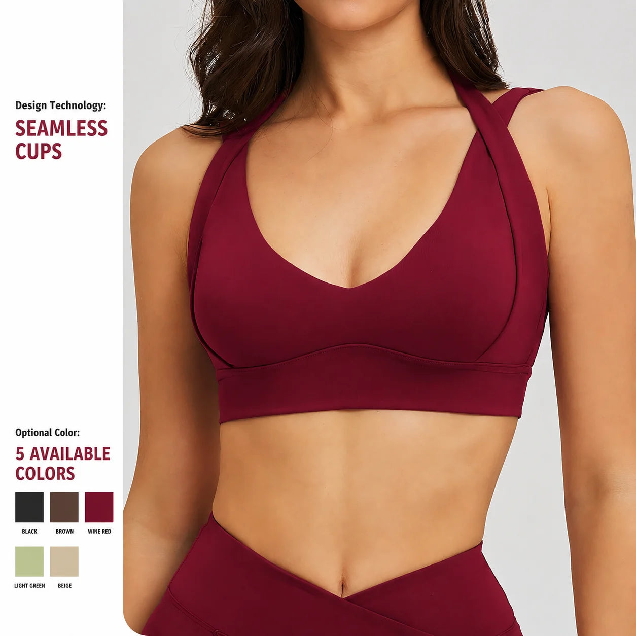 Women Halter Neck Strap Sports Bra Deep V Open Back Gym Crop Top Removable Padded Workout Yoga Bralette 5 Colors