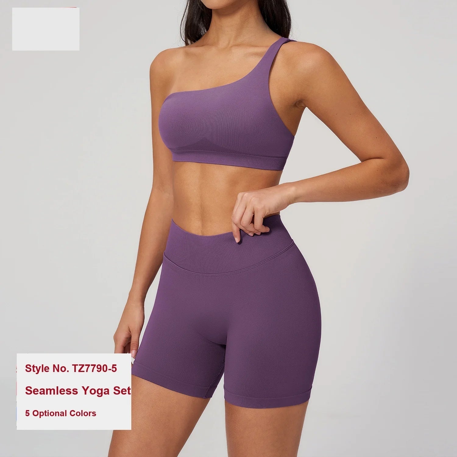 Factory One Shoulder 2-Piece Yoga Shorts Set with Seamless Breathable Stretch Fabric Solid Pattern for Fitness