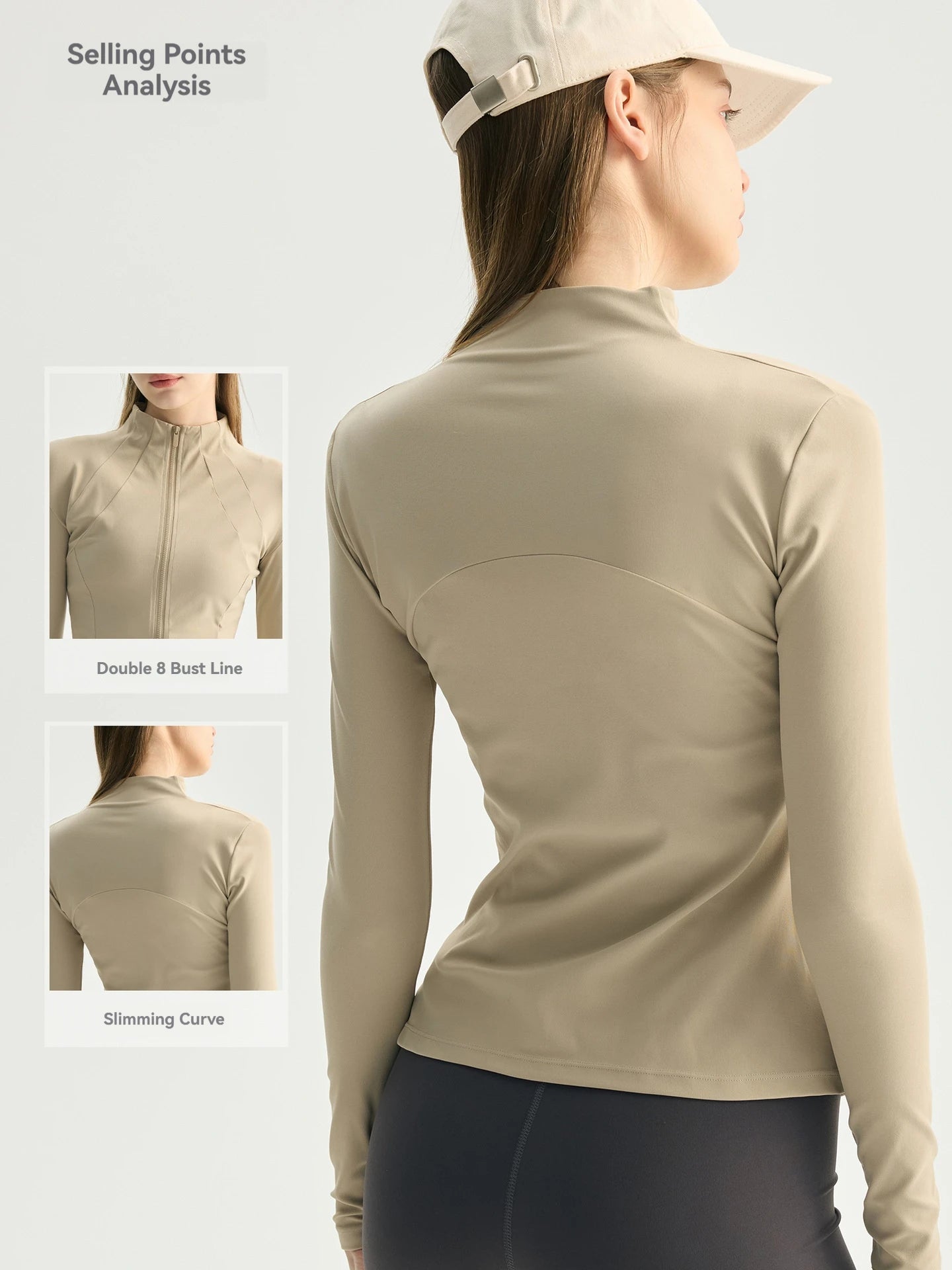 Custom Slim Fit Yoga Jacket Full Zip Long Sleeve Workout Top Double 8 Bust Line Slimming Curve Running Sport Jacket