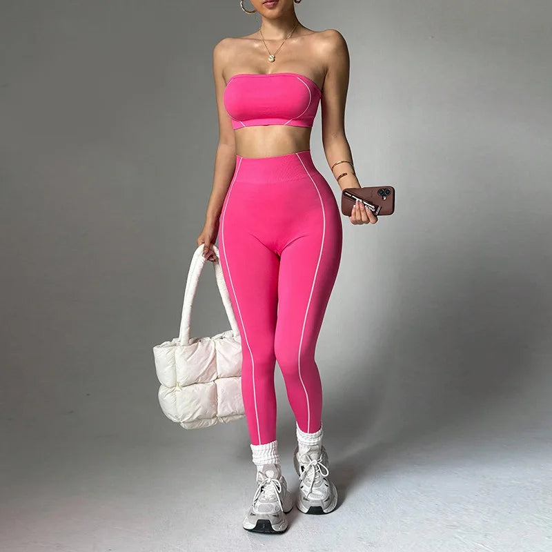 Wholesale Strapless Support Sports Bra Tummy Control Hip-Lifting Yoga Pants Set Women Running Fitness Activewear