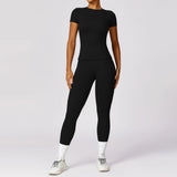Seamless Solid Active Set Women 2 Piece Breathable Workout Outfits Short Sleeve T Shirt High Waisted Leggings Gym Yoga Set