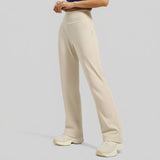 Plus Size High-Waisted Flared Leg Yoga Pants with Back Waist Pockets Tummy Control & Quick-Dry Breathable Fabric for Fitness.