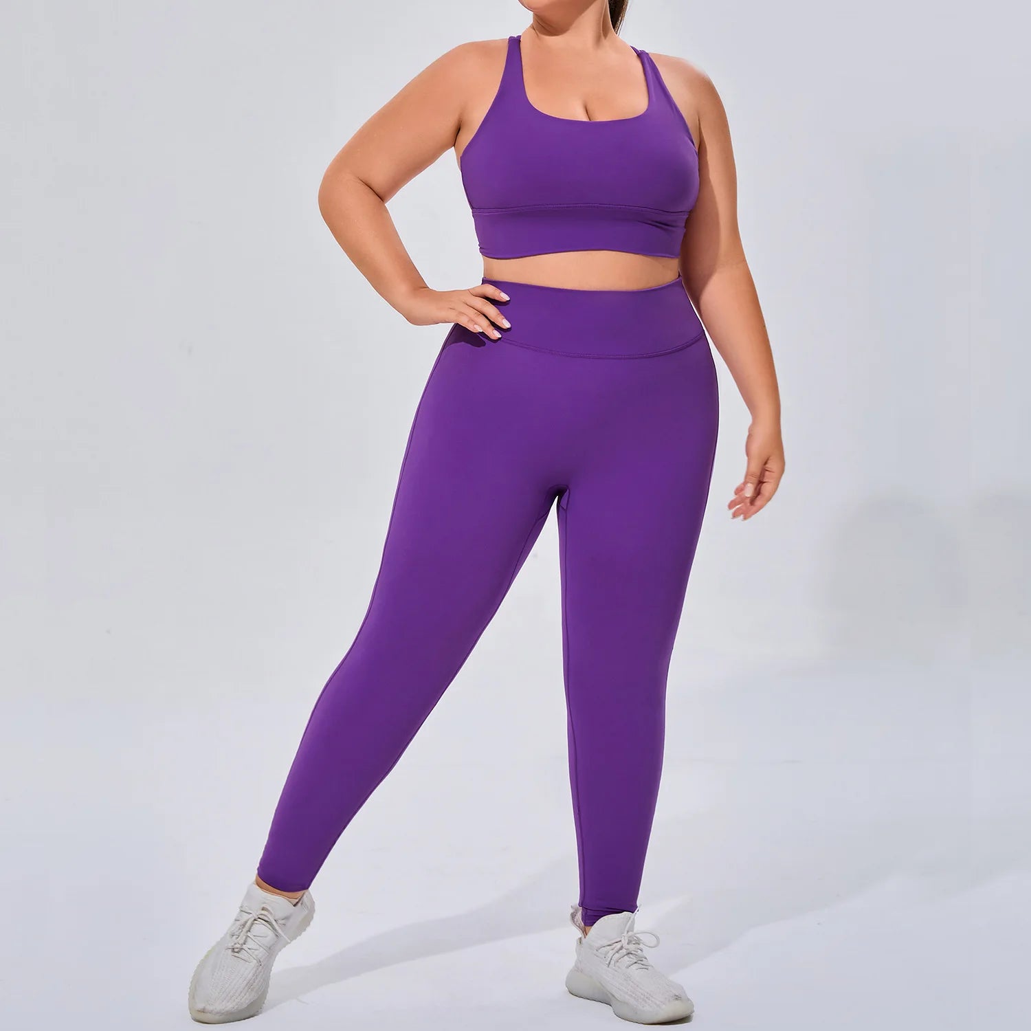 Wholesale Plus Size Soft Feel Yoga Set Criss Cross Back Sports Bra High Waist Leggings 2 Piece Activewear Set