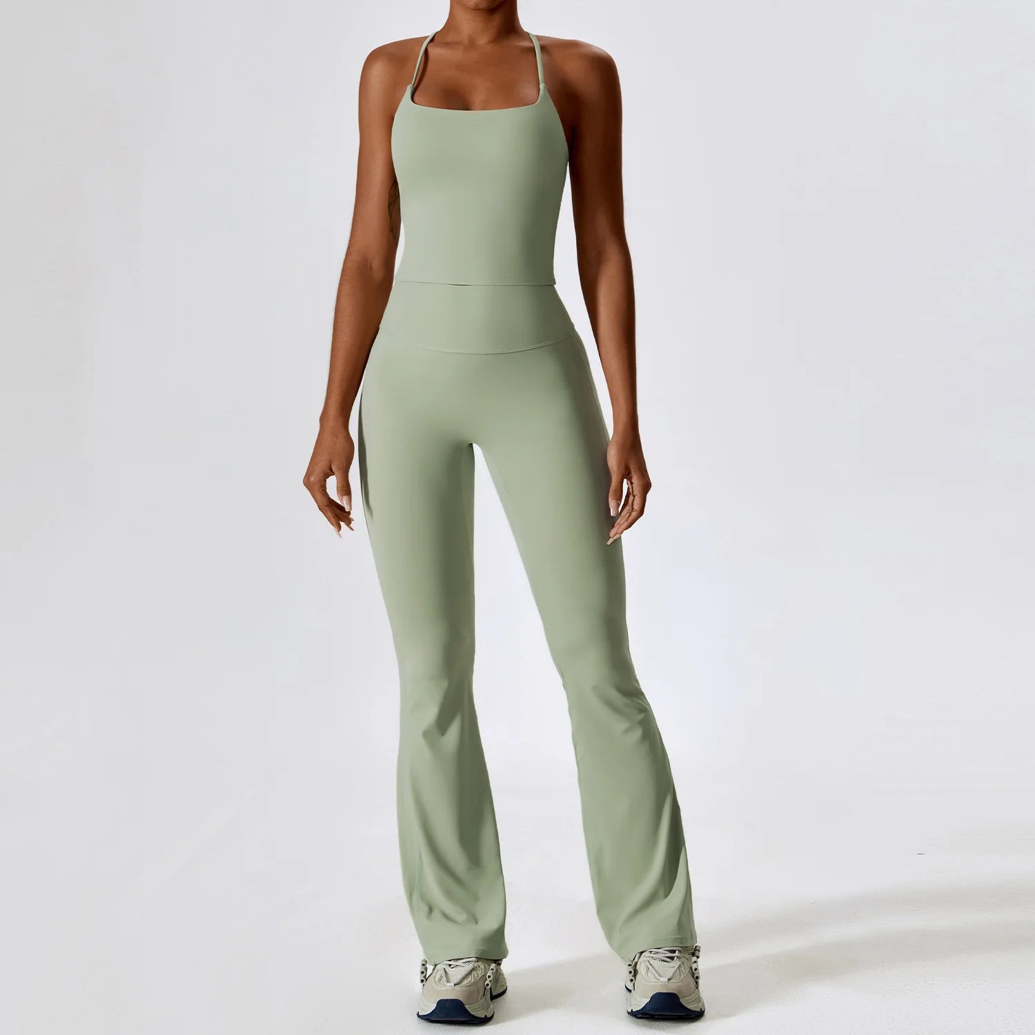 Breathable Women Running Yoga Wear Workout Long Sleeve T-Shirts Yoga Sports Crop Tops Flared Pants Bra Yoga Sets Custom