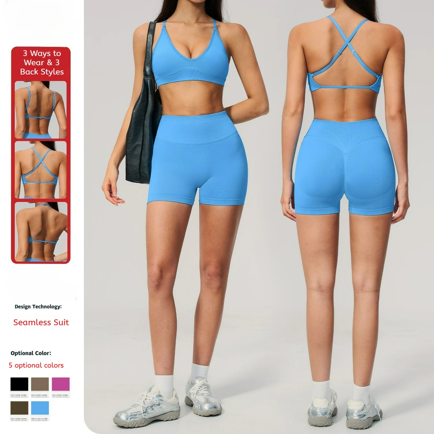YoYi One Shoulder 2-Piece Yoga Shorts Set with Seamless Spandex/Nylon Fabric Breathable Sweat-Wicking & Quick Dry for Fitness