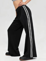 Custom Logo Wide Leg Track Pants Women Side Stripe Sports Pants Retro Loose Yoga Flare Workout Gym Streetwear