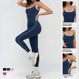 Custom Logo Yoga Bodysuit Yoga Jumpsuit Women Backless Contrast Trim One Piece Sleeveless Gym Fitness Workout Wear